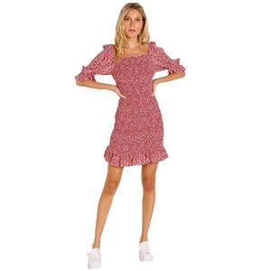 Auguste the Label Marlowe Shirred Mini Dress Red Floral Size 8 Summer Comfy NWT